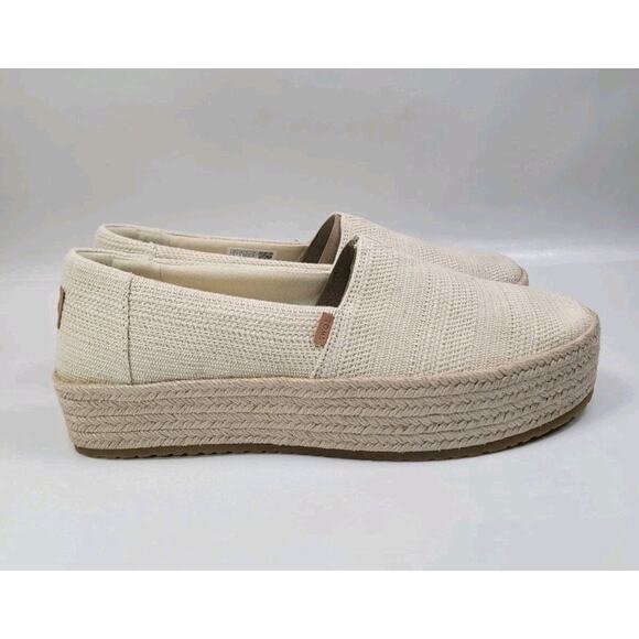 Women’s Tom’s Valencia Platform Espadrille Natural Undyed Metallic Linen Sz 11 - Picture 1 of 13